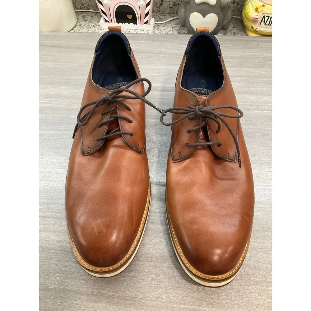 COLE HAAN MENS GRAND 360 OXFORD LEATHER BROWN FORMAL CASUAL NON‎ SLIP SHOES